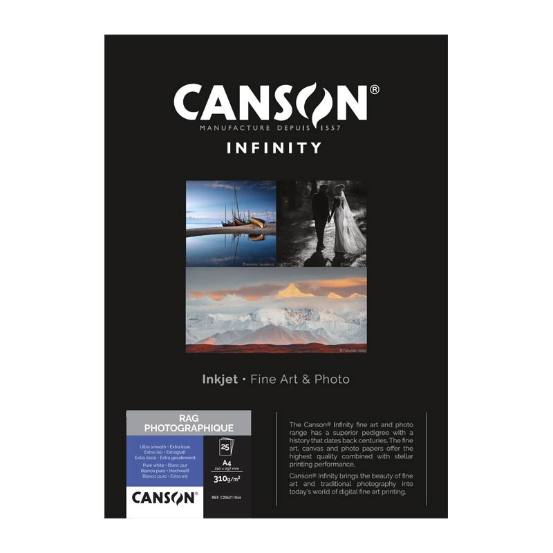 Papier Canson Infinity Rag Photographique 210Gr/m² A3 (0,297 x 0,420) 25 feuilles Papier Canson Infinity Rag Photographique 210Gr/m² A3 (0,297 x 0,420) 25 feuilles