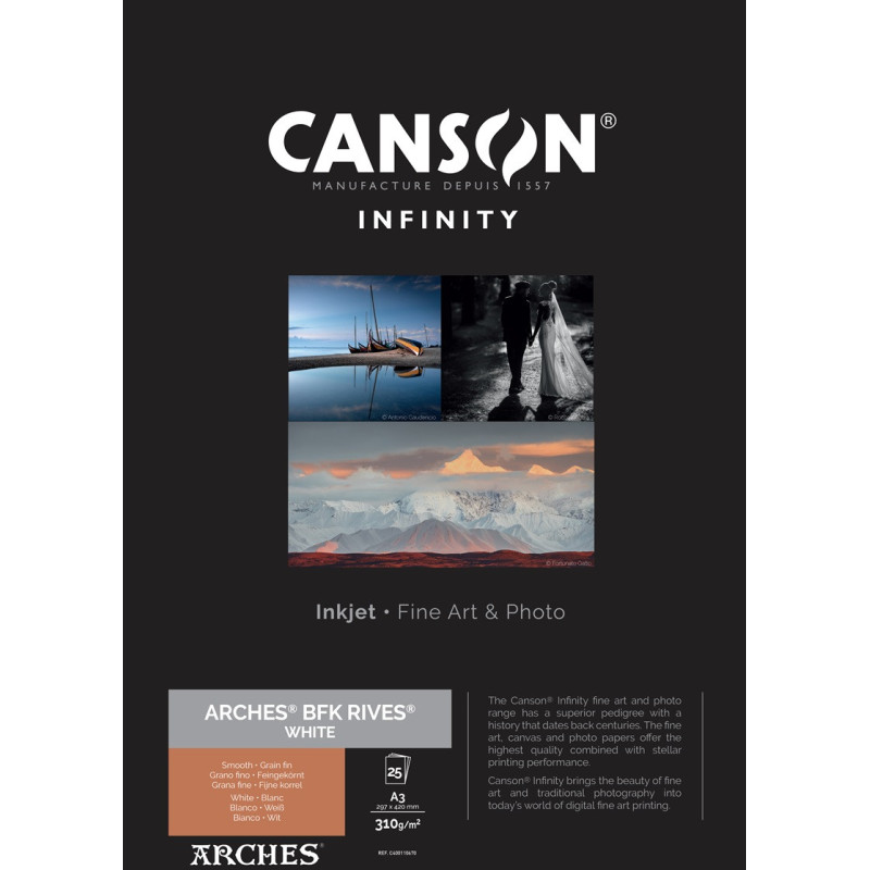 Papier Canson Infinity Arches® BFK Rives (White) 310Gr/m² A3 (0,297 x 0,420) 25 feuilles Papier Canson Infinity Arches® BFK Rives (White) 310Gr/m² A3 (0,297 x 0,420) 25 feuilles