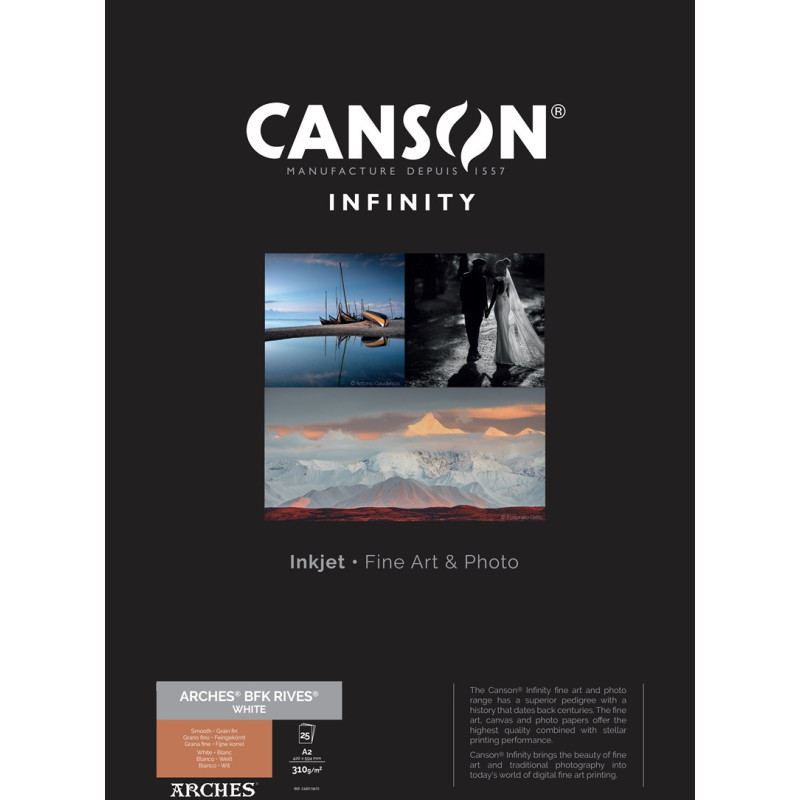 Papier Canson Infinity Arches® BFK Rives (White) 310Gr/m² A2 (0,420 x 0,594) 25 feuilles Papier Canson Infinity Arches® BFK Rives (White) 310Gr/m² A2 (0,420 x 0,594) 25 feuilles