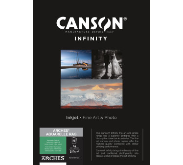 Papier Canson Infinity Arches® Aquarelle Rag (Pure White) 310Gr/m² A4 (0,210 x 0,297) 25 feuilles
