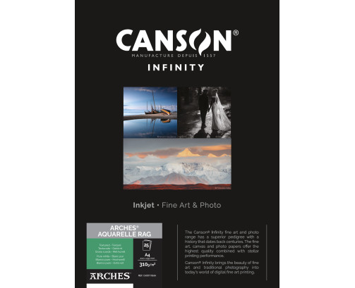 Papier Canson Infinity Arches® Aquarelle Rag (Pure White) 310Gr/m² A4 (0,210 x 0,297) 25 feuilles