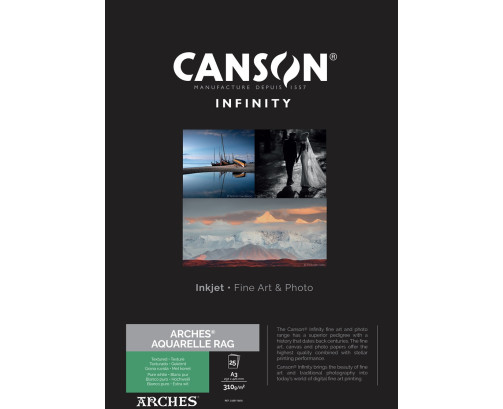 Papier Canson Infinity Arches® Aquarelle Rag (Pure White) 310Gr/m² A3 (0,297 x 0,420) 25 feuilles