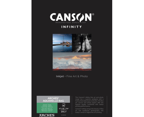 Papier Canson Infinity Arches® Aquarelle Rag (Pure White) 310Gr/m² A3+ (0,329 x 0,483) 25 feuilles