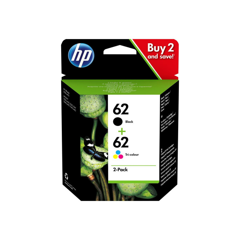 HP 62 - N9J71AE - Pack de 2 cartouches d'impression (noir, 3 couleurs) HP 62 - N9J71AE - Pack de 2 cartouches d'impression (noir, 3 couleurs)