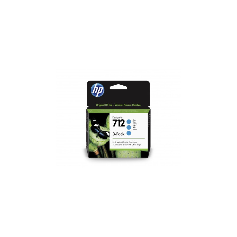 HP 712 - Pack de 3 cartouches d'impression cyan 29ml (3ED77A) HP 712 - Pack de 3 cartouches d'impression cyan 29ml (3ED77A)